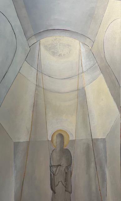 A painting of a person standing in a room